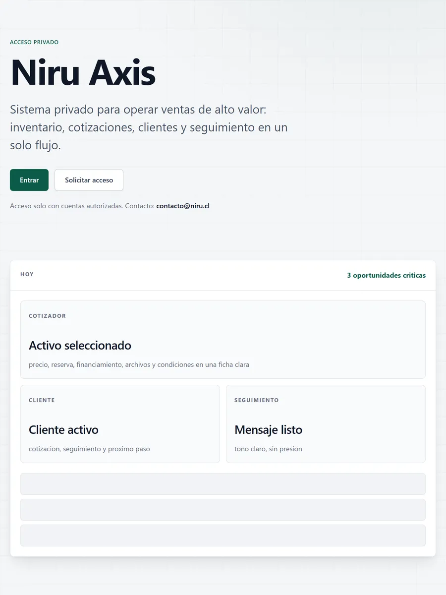 Pantalla de acceso de Axis: inventario, cotizaciones y seguimiento de clientes